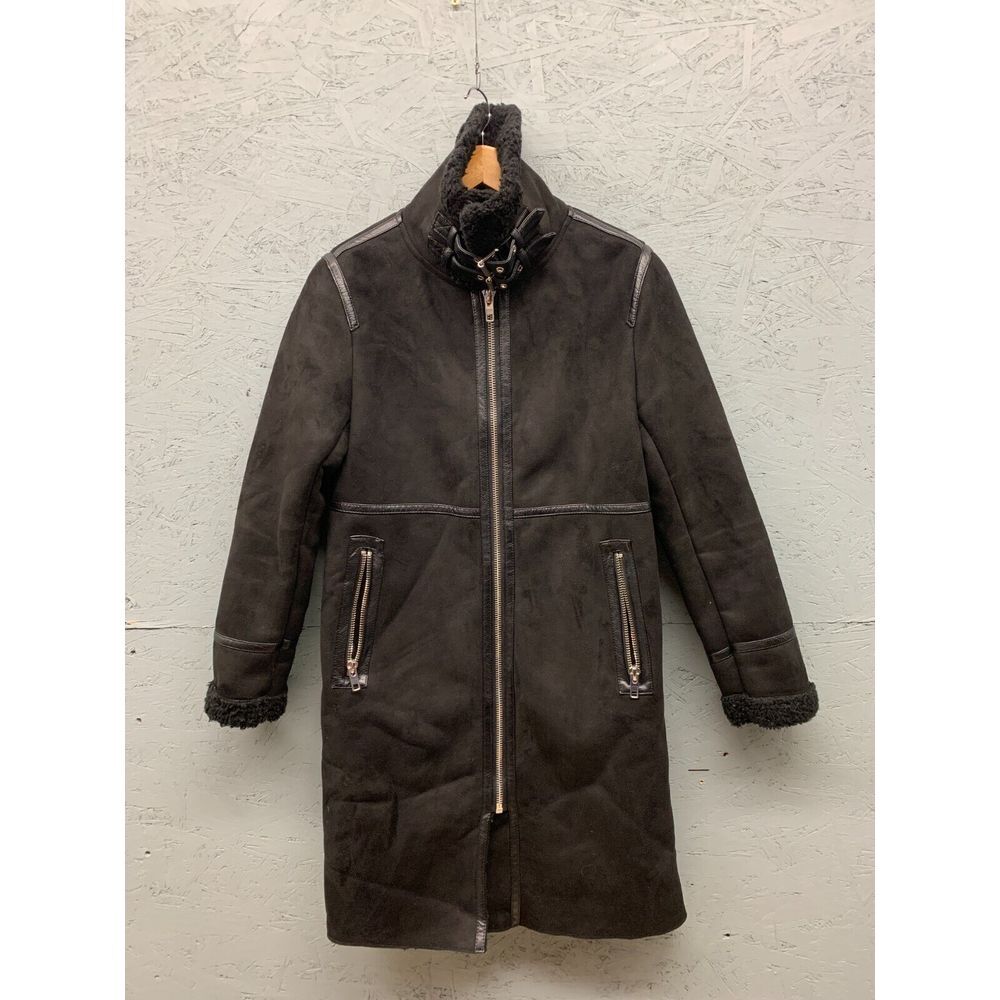 Zara Long Faux Suede Coat Jacket‎ Women’s Size XS Black Full Zip Outerwear